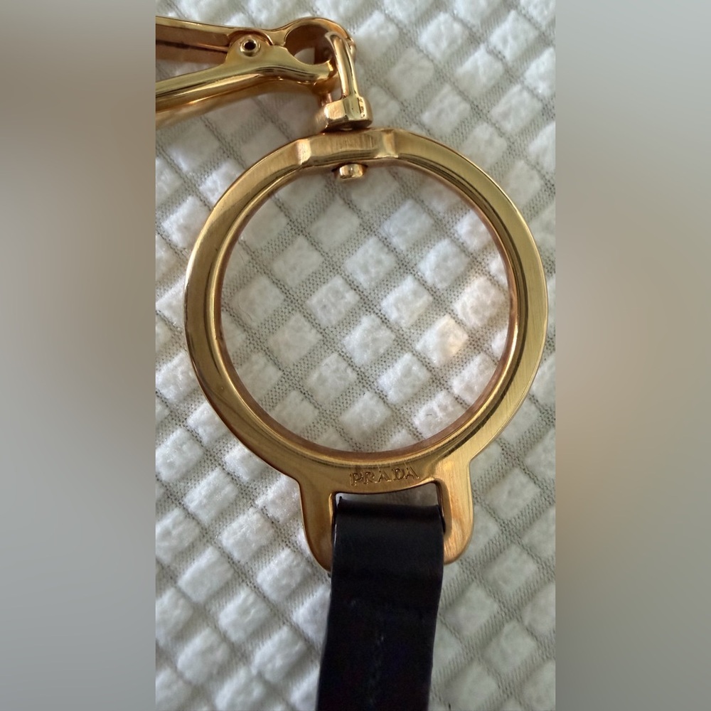 Prada Black Leather with Gold Ring and Hardware Accent Belt - Picture 6 of 9